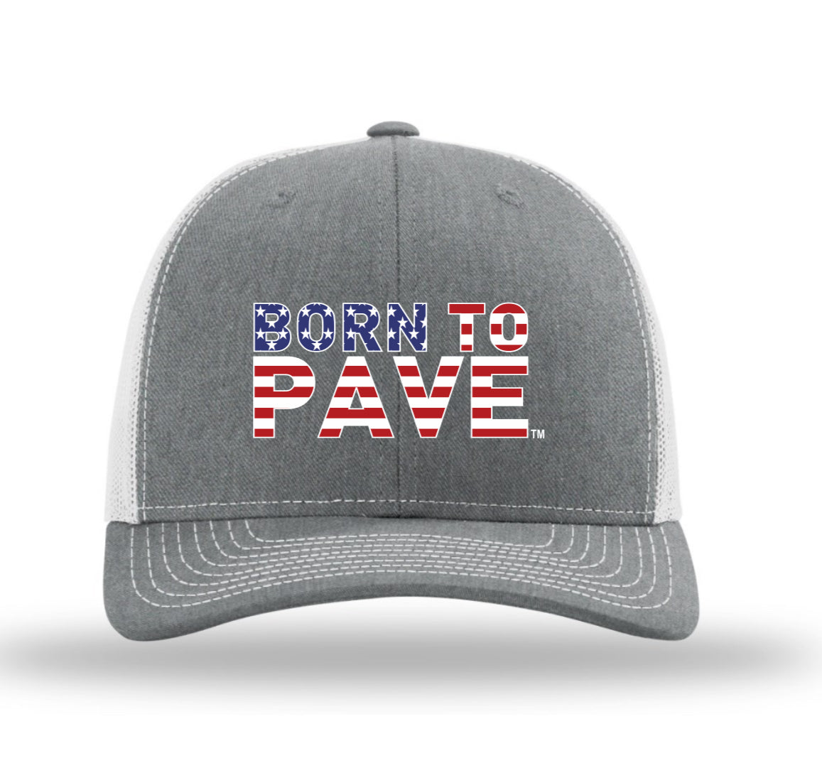 Born To Pave Grey and White Richardson Trucker